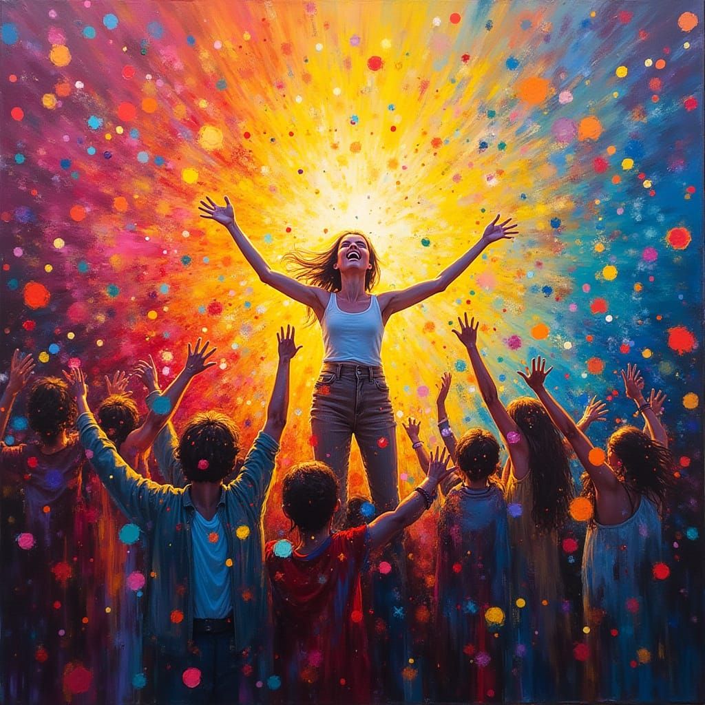 Joyful Abstract Painting with Exploding Confetti and Bokeh