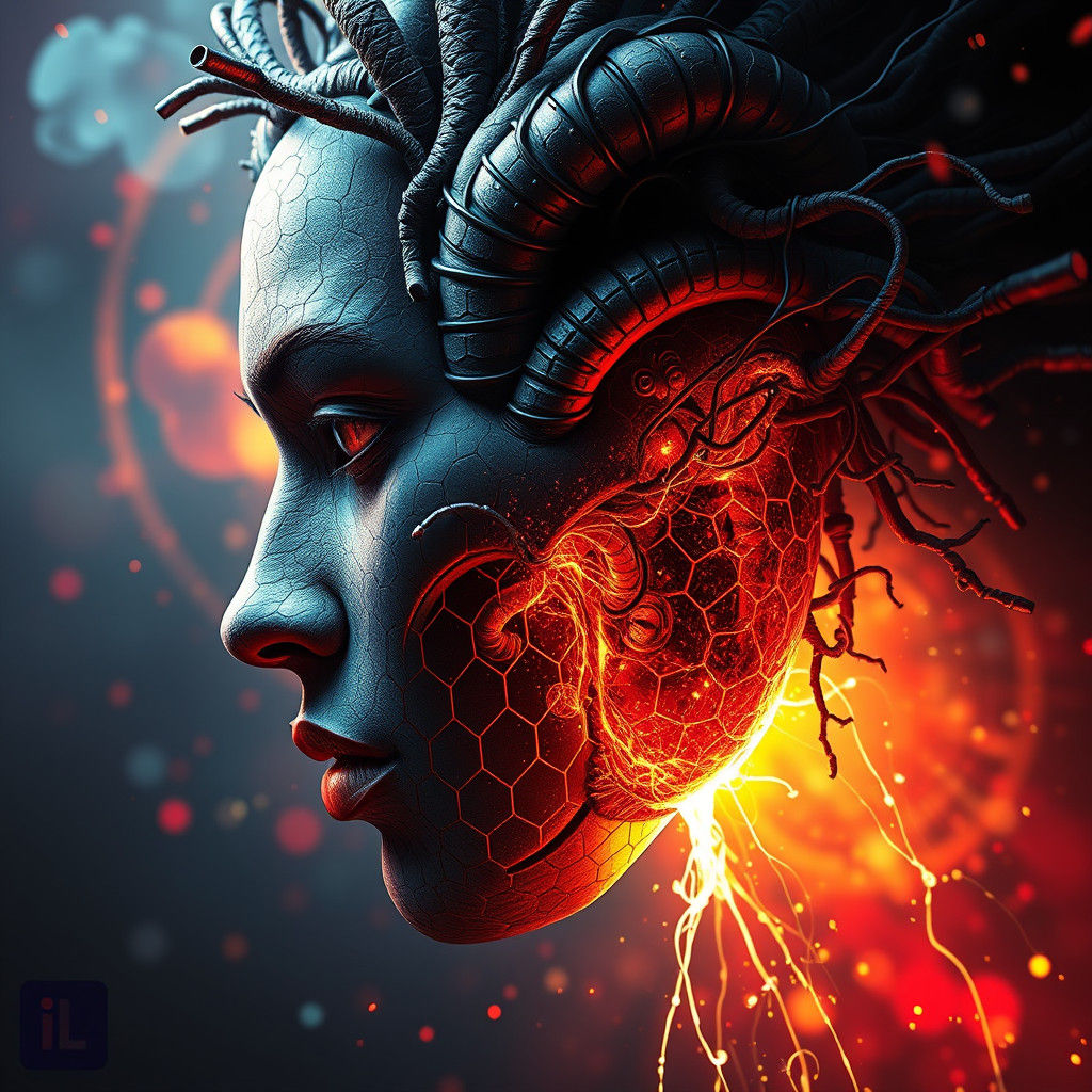 Heart Organ with Luminous Streaks in Splash Art