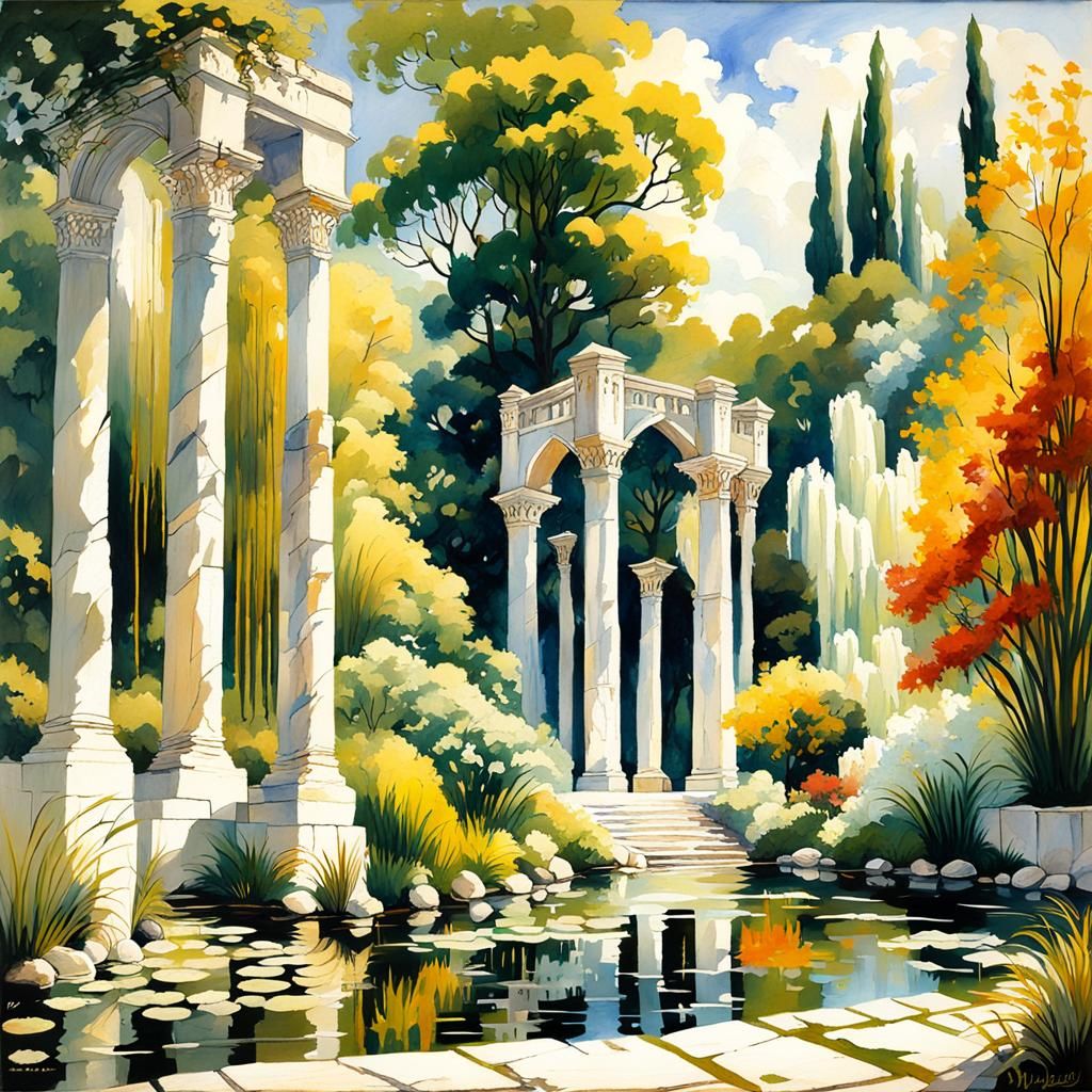 Ethereal Gothic Garden with Towering Pillars