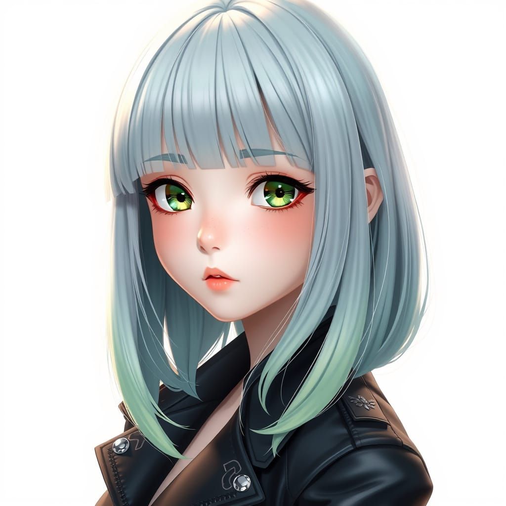 Ethereal Anime Girl with Blush Gray Hair and Sage Green Eyes