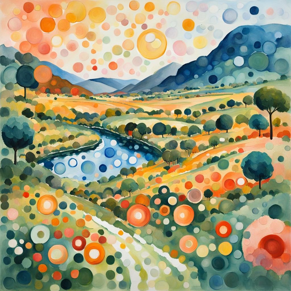 Circle Landscape in Gouache Impressionist Style