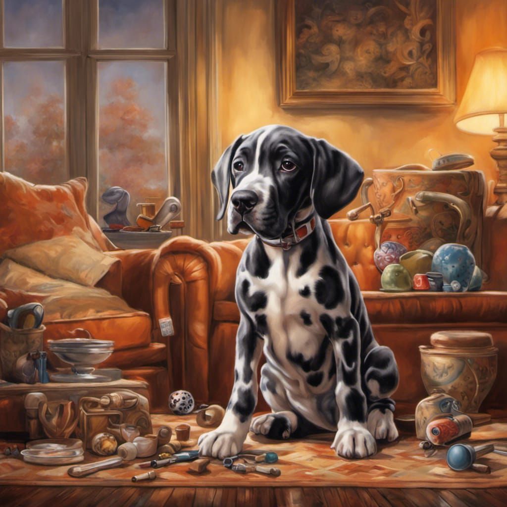 Adorable Great Dane Puppy in Cozy Living Room