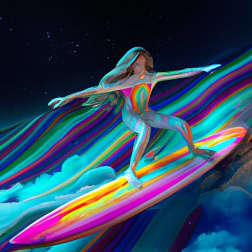 Surfer Girl Rides a Space Wave in Tie-Dye