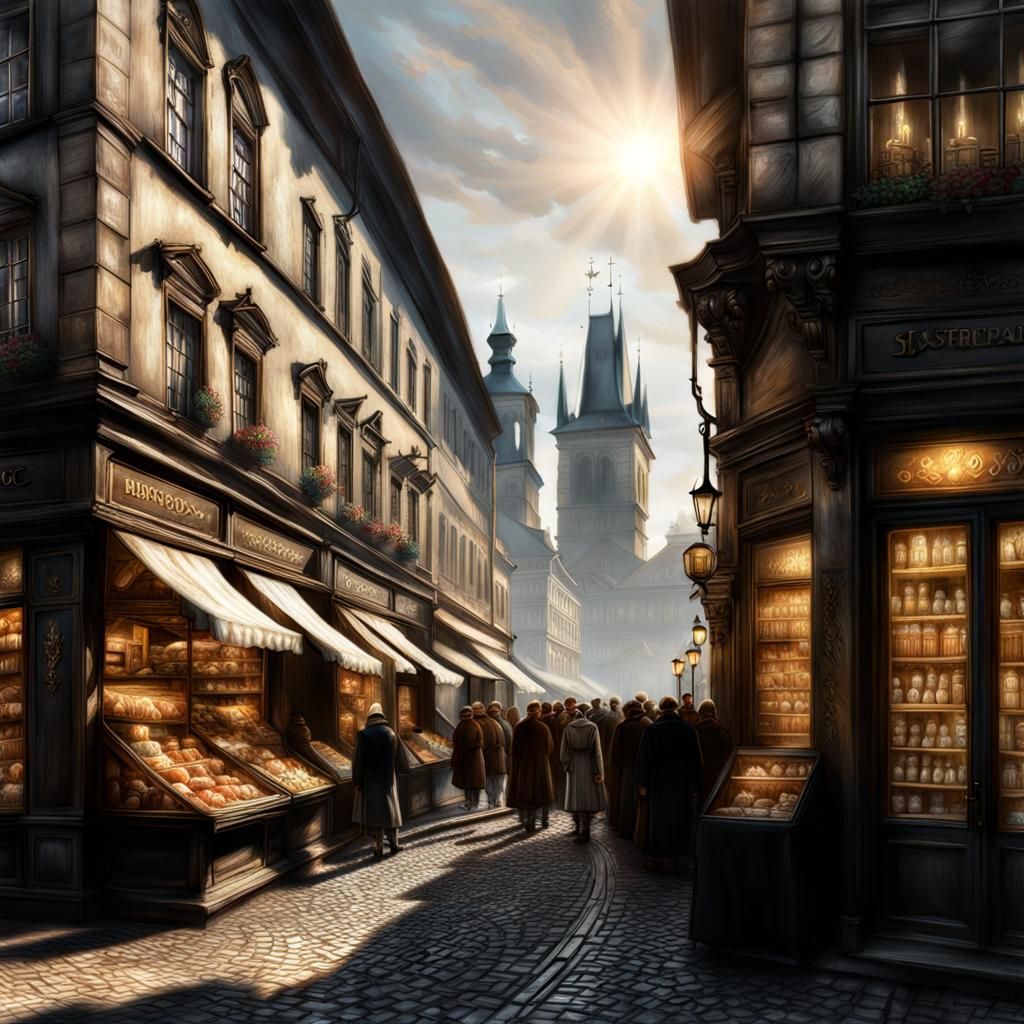 Prague 1980s: People Queue at Shop, Photorealistic