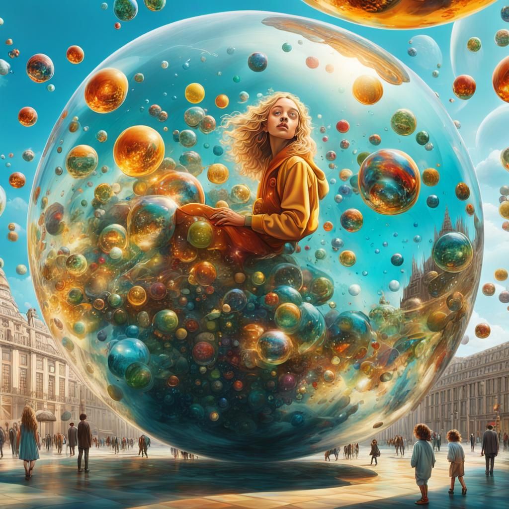 Energy Spheres with Girl, in Surrealist Style