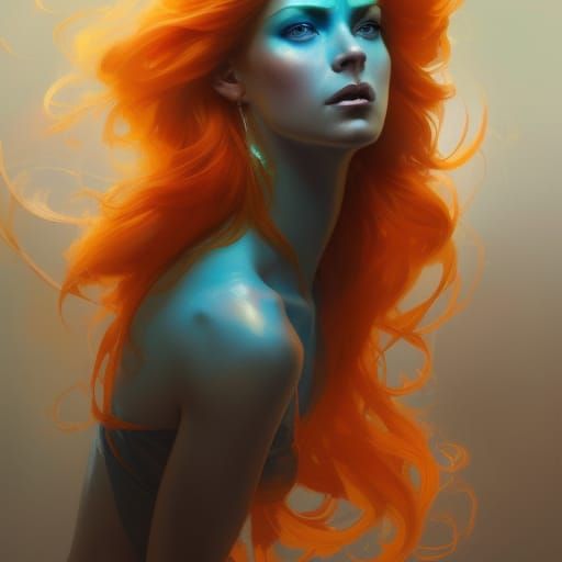 Fiery Girl-Phoenix Hybrid Portrait in Hyperdetailed Style