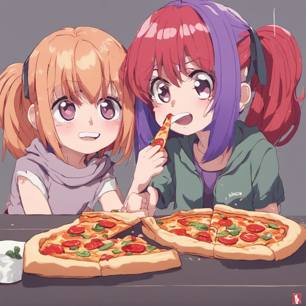 Anime Girls Enjoying Pizza Together