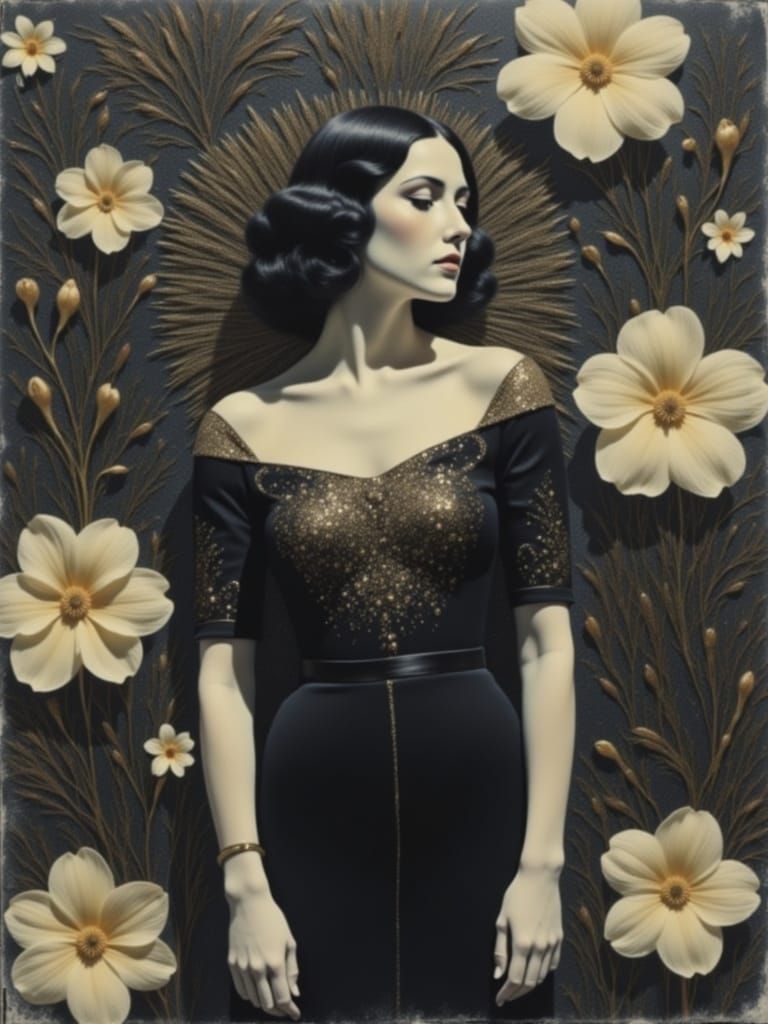 1940s Singer in Art Deco Impasto Floral Setting