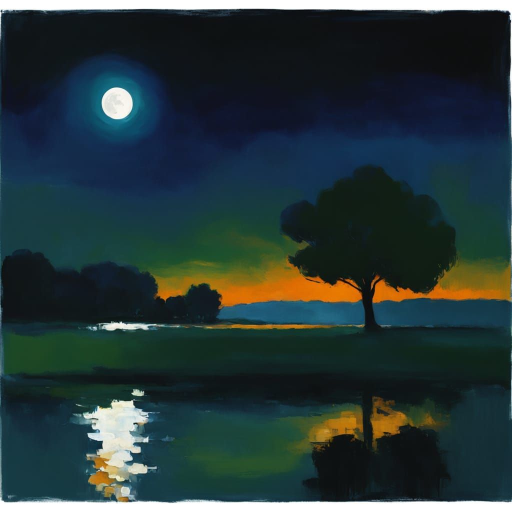 Moonlit Silhouettes in Seurat Style Impasto