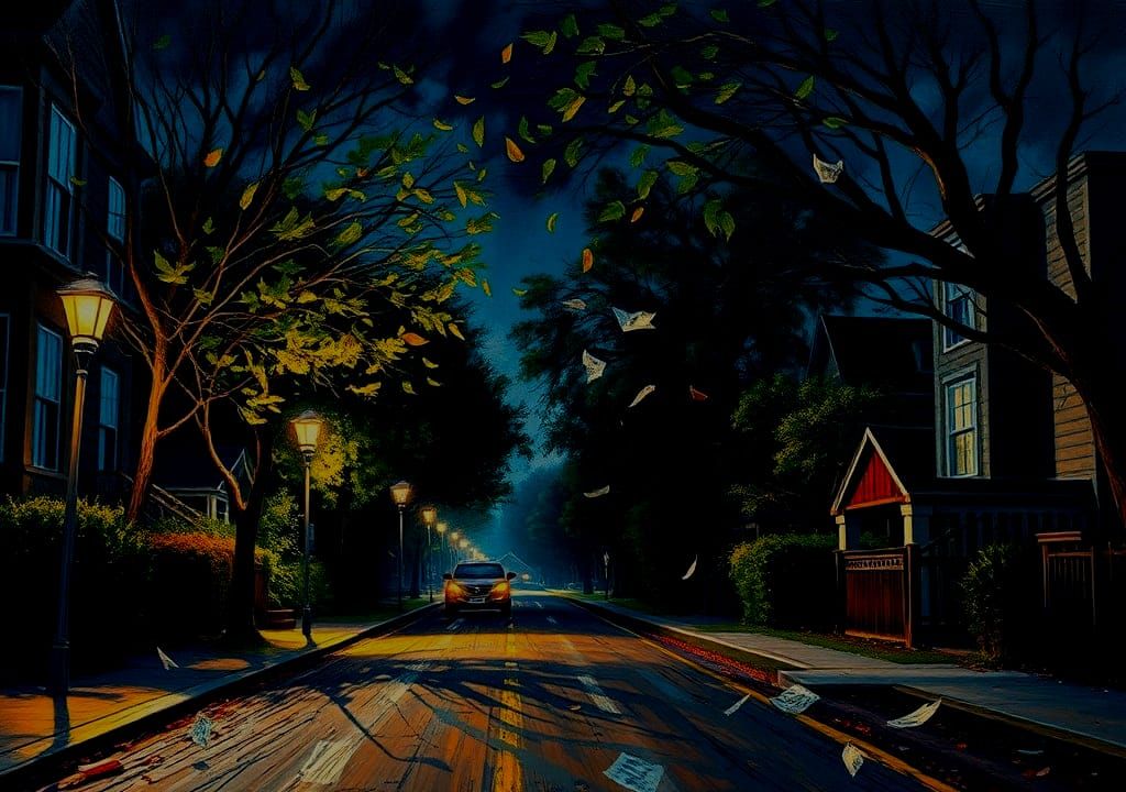 Windy Night Street Scene as Action Painting