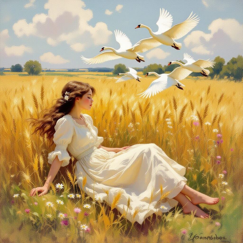 Girl in Wheat Field: Impressionist Style