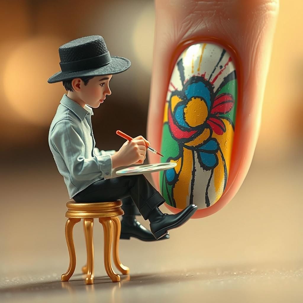 Miniature Artist Paints a Giant Fingernail