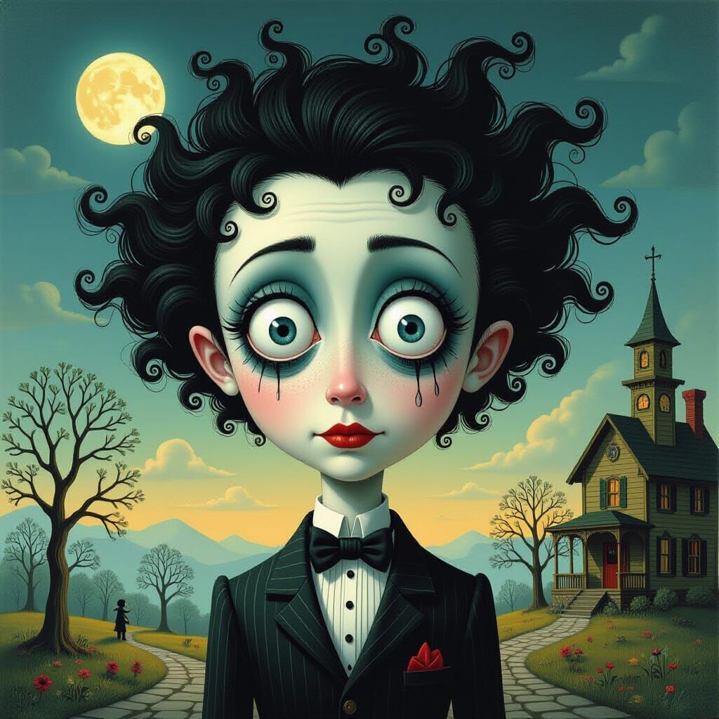Intricate Surrealism: Last Thing at Night in Tim Burton Styl...