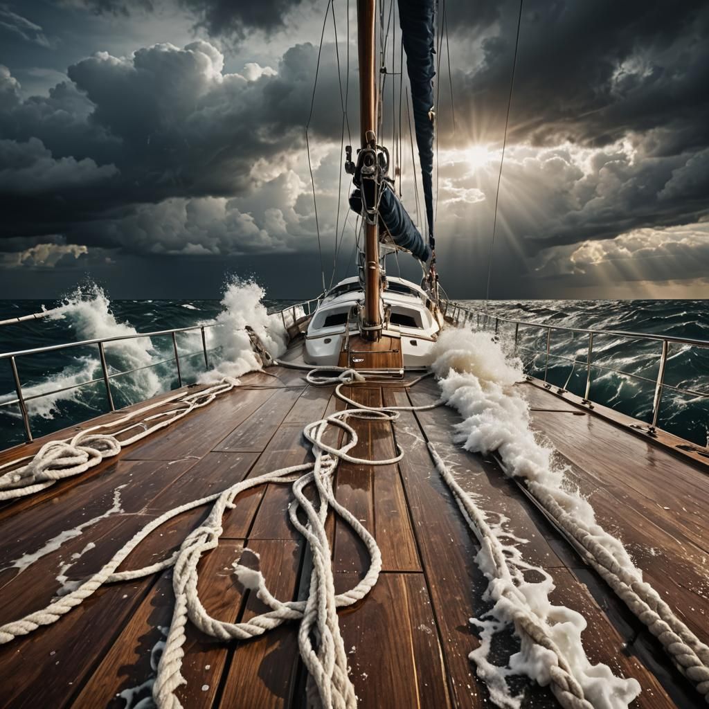Stormy Seascape Yacht: Cinematic Wide Angle Shot