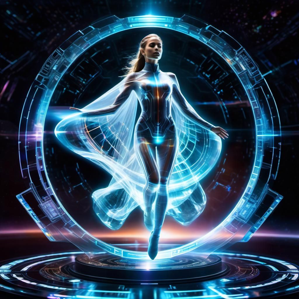 Futuristic Hologram of Woman Floating in Space