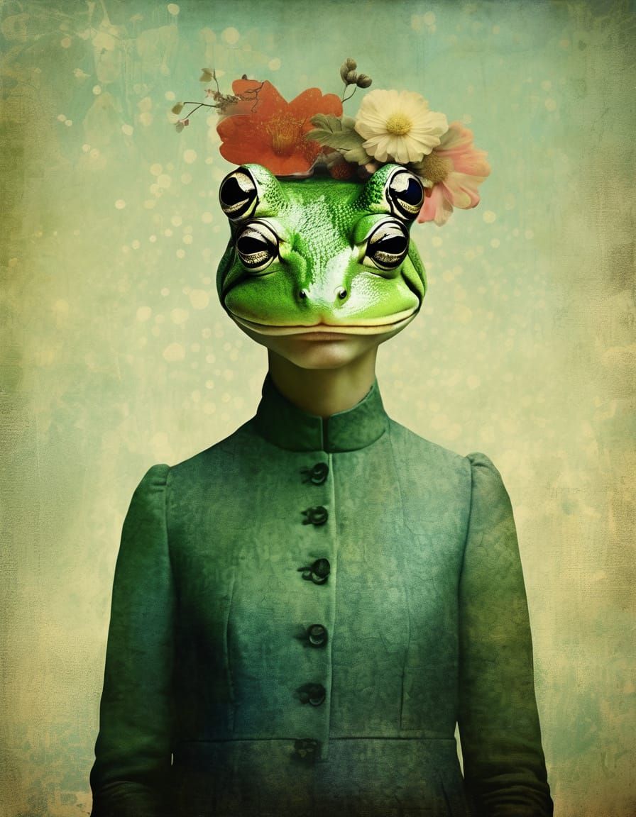 Minimalist Frog-Woman Portrait in Catrin Welz Stein Style