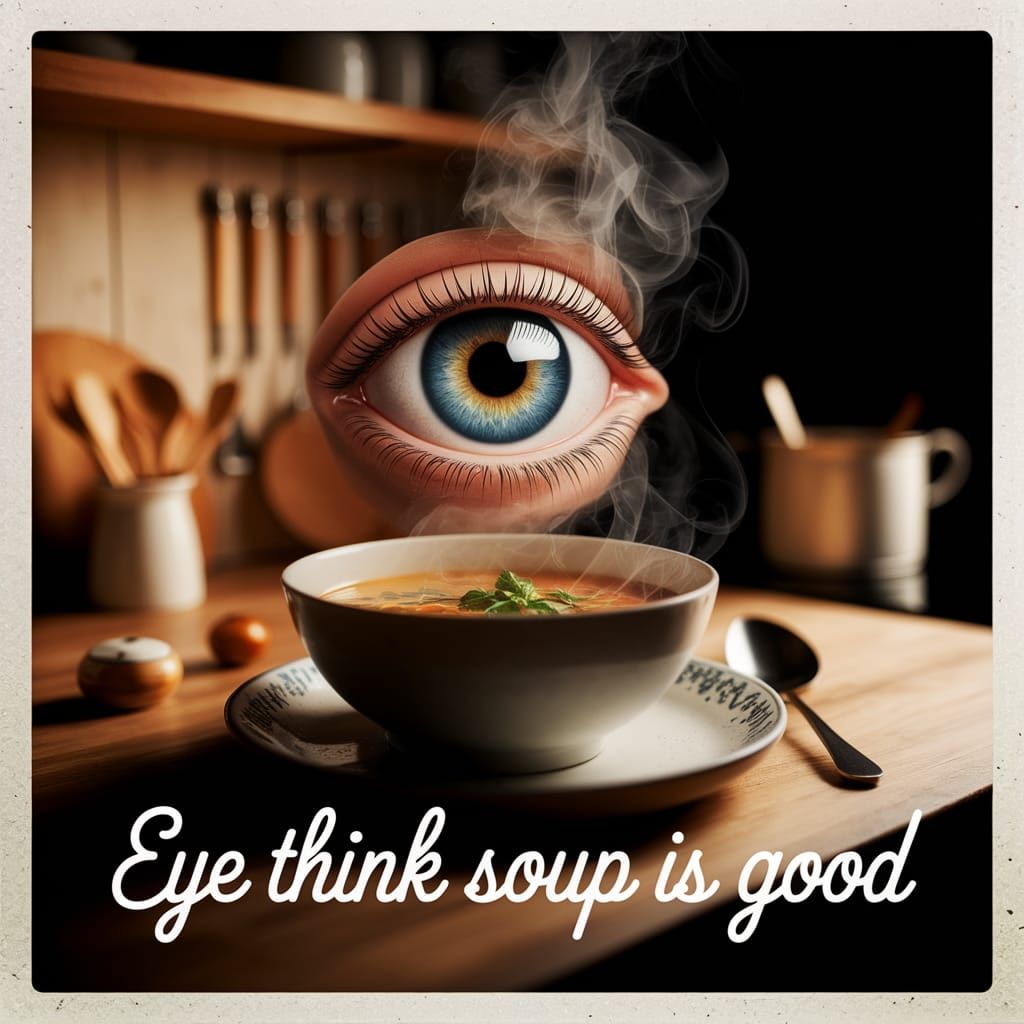 Intense Eye Gazes at Steaming Soup in Warm Kitchen