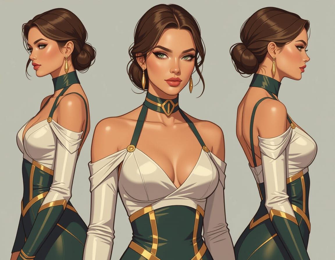 Elegant Woman Schematic in Technical Drawing Style