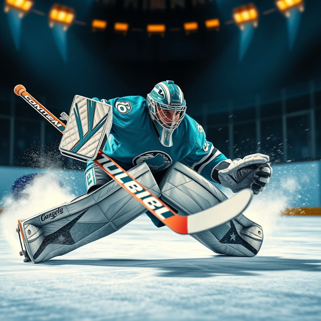 Goalie Makes Glove Save in Futuristic Digital Art Style
