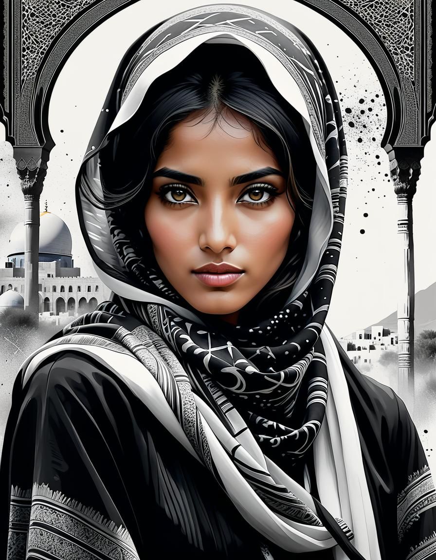 Mesmerising Portrait of Palestinian Woman in Black and White