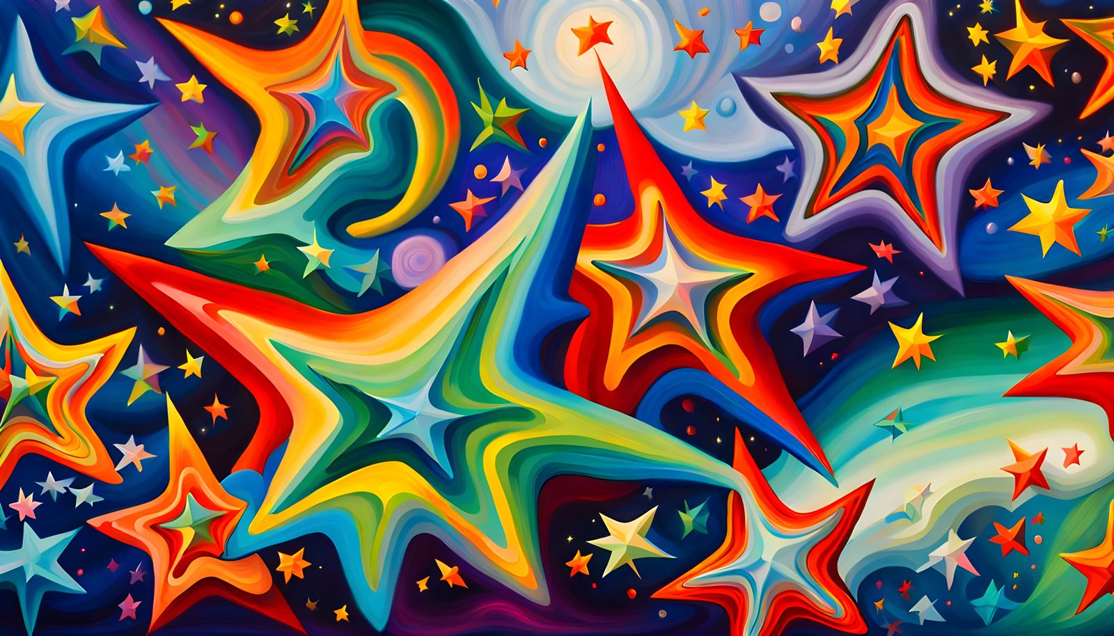 Iridescent Stars Dancing in Impasto Style