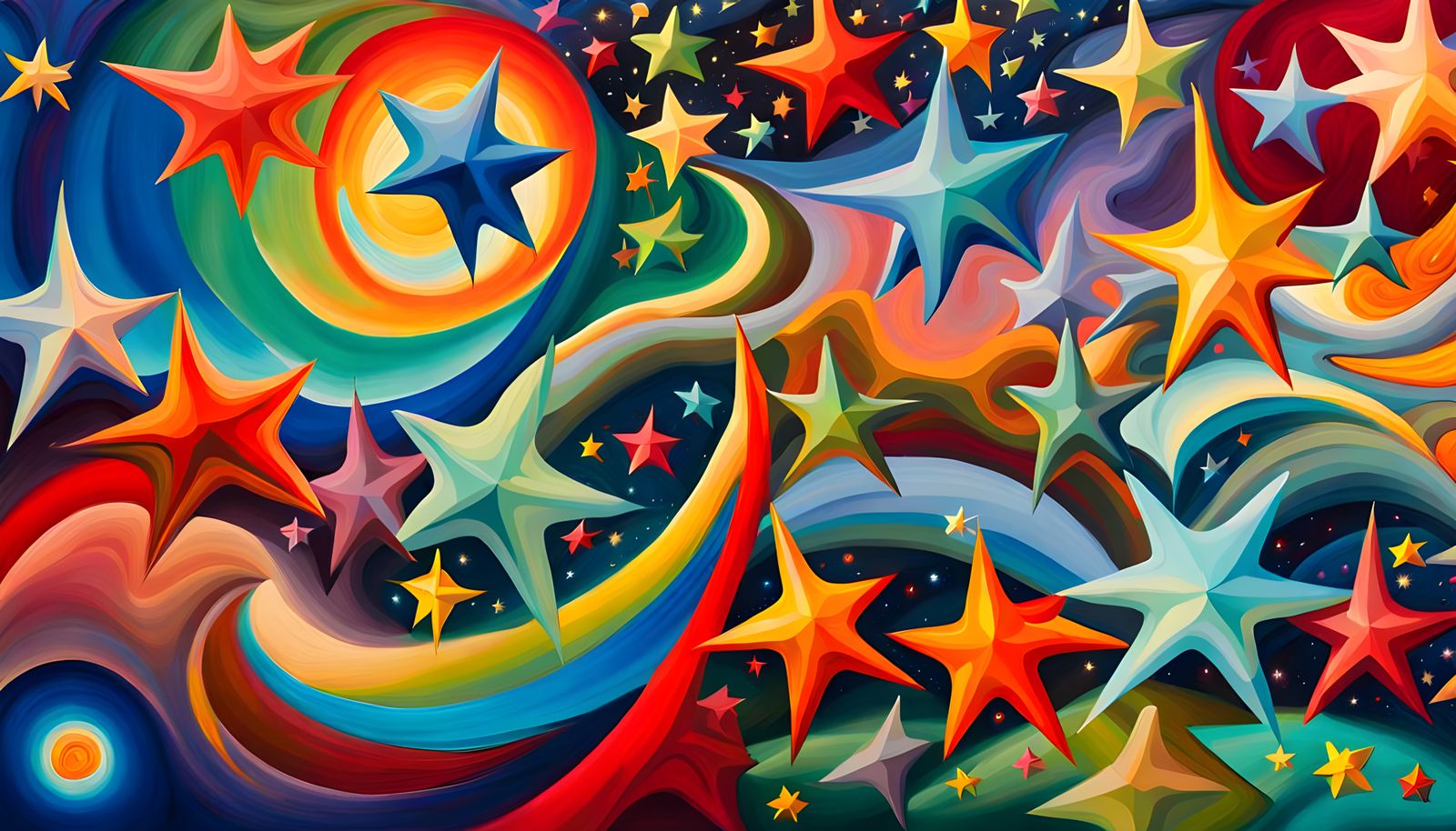 Iridescent Stars Dancing in an Aboriginal Impasto Painting