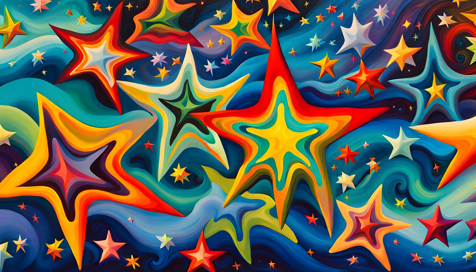 Iridescent Stars Dance in Aboriginal Impasto Oil Painting