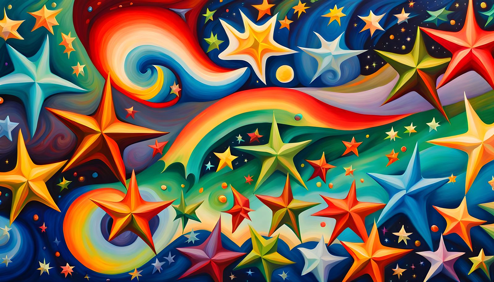 Iridescent Star Cluster in Aboriginal Impasto Oil Painting