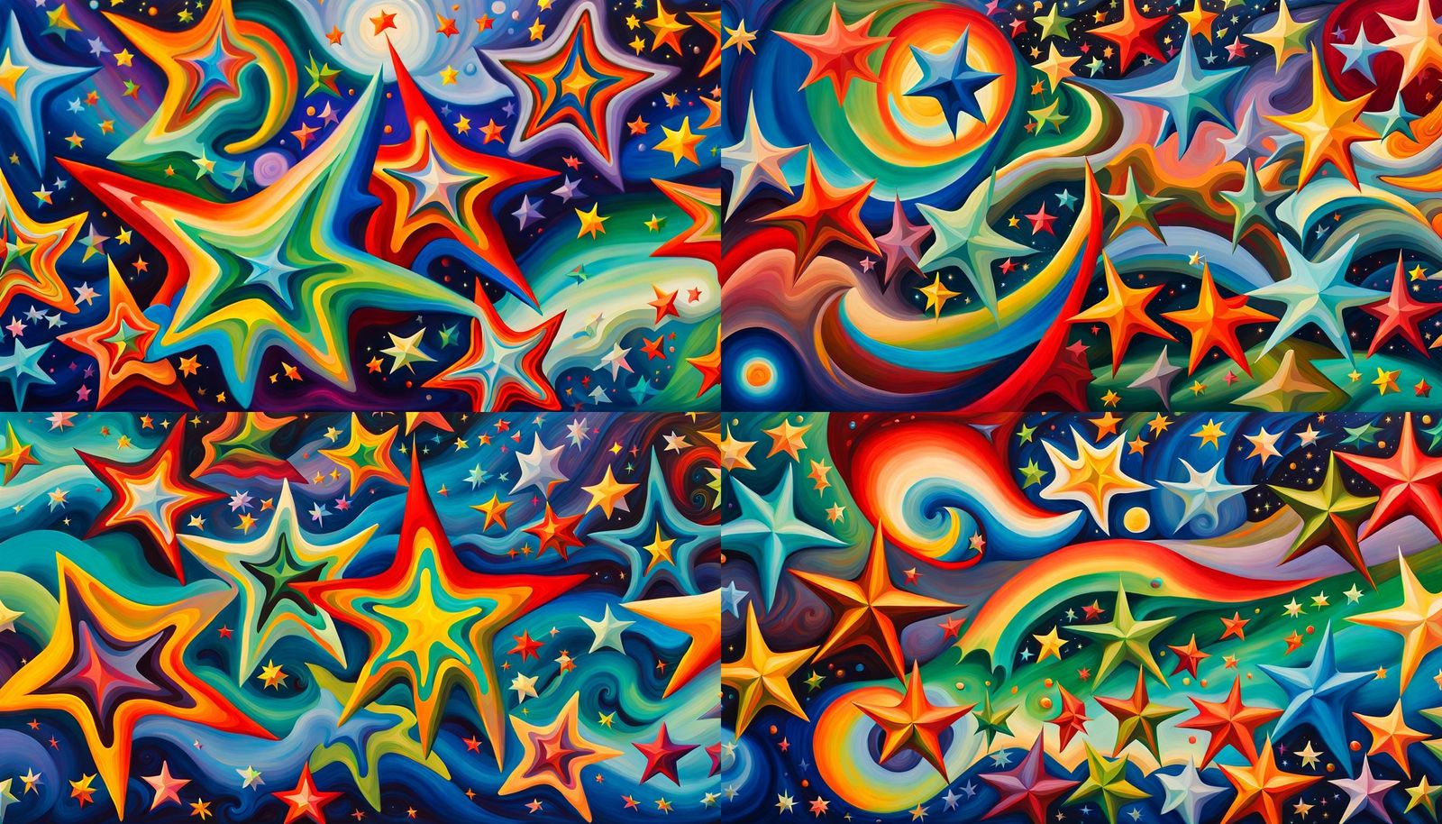 Iridescent Stars Dancing in Aboriginal Impasto Style