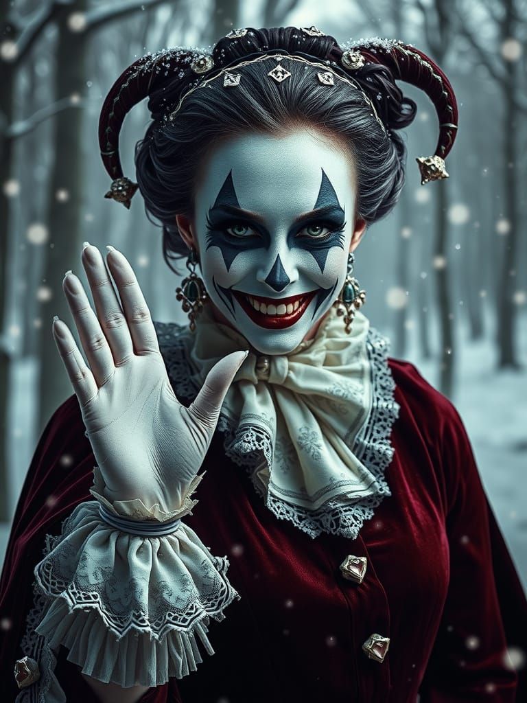 Sinister Harlequin in Victorian Winter, Cinematic Lighting