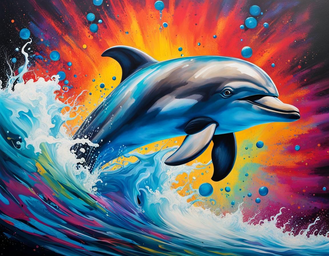 Graffiti Dolphin Leaps in Splash Art Style