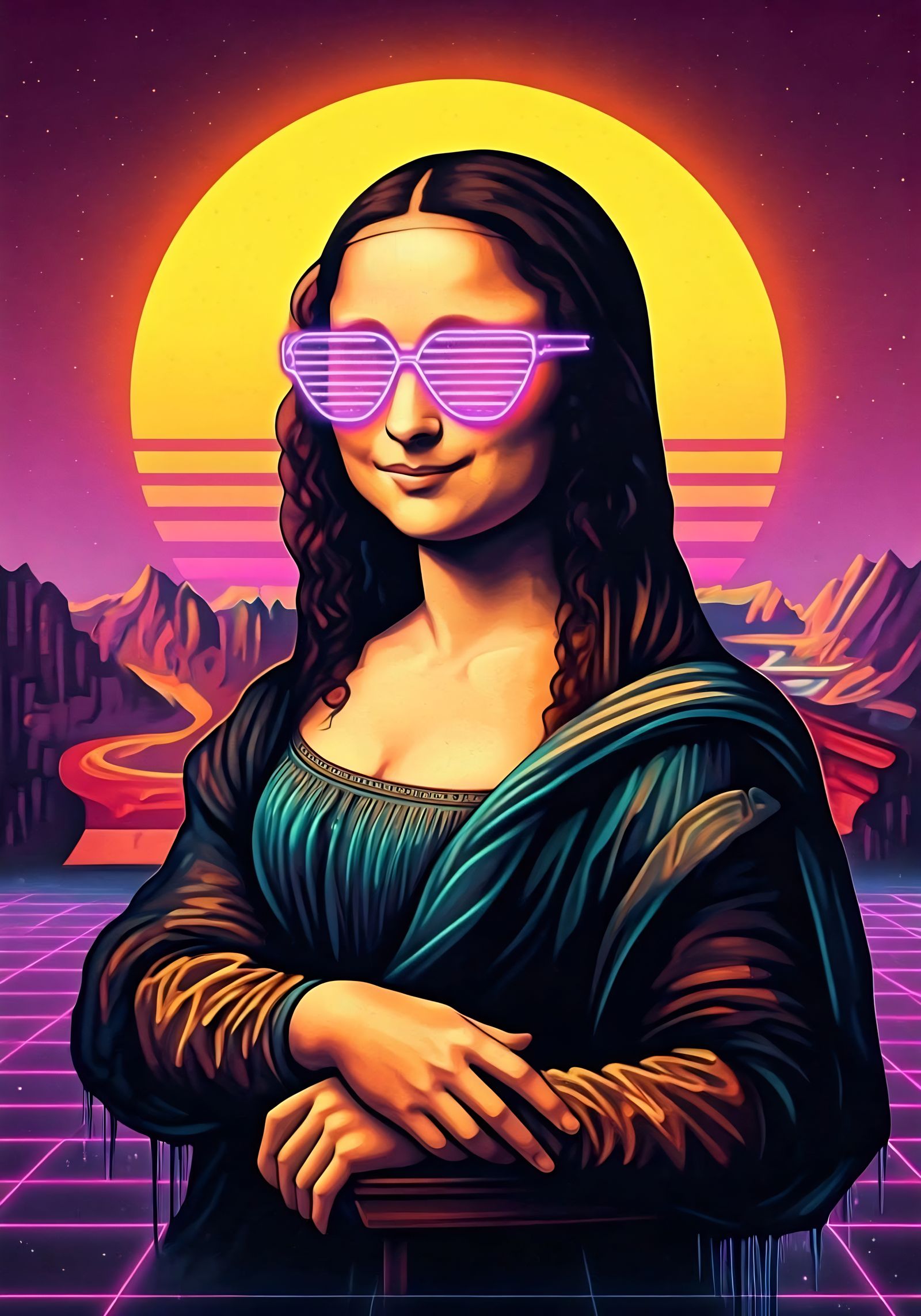 Graffiti Mona Lisa Smiles in Neon Style