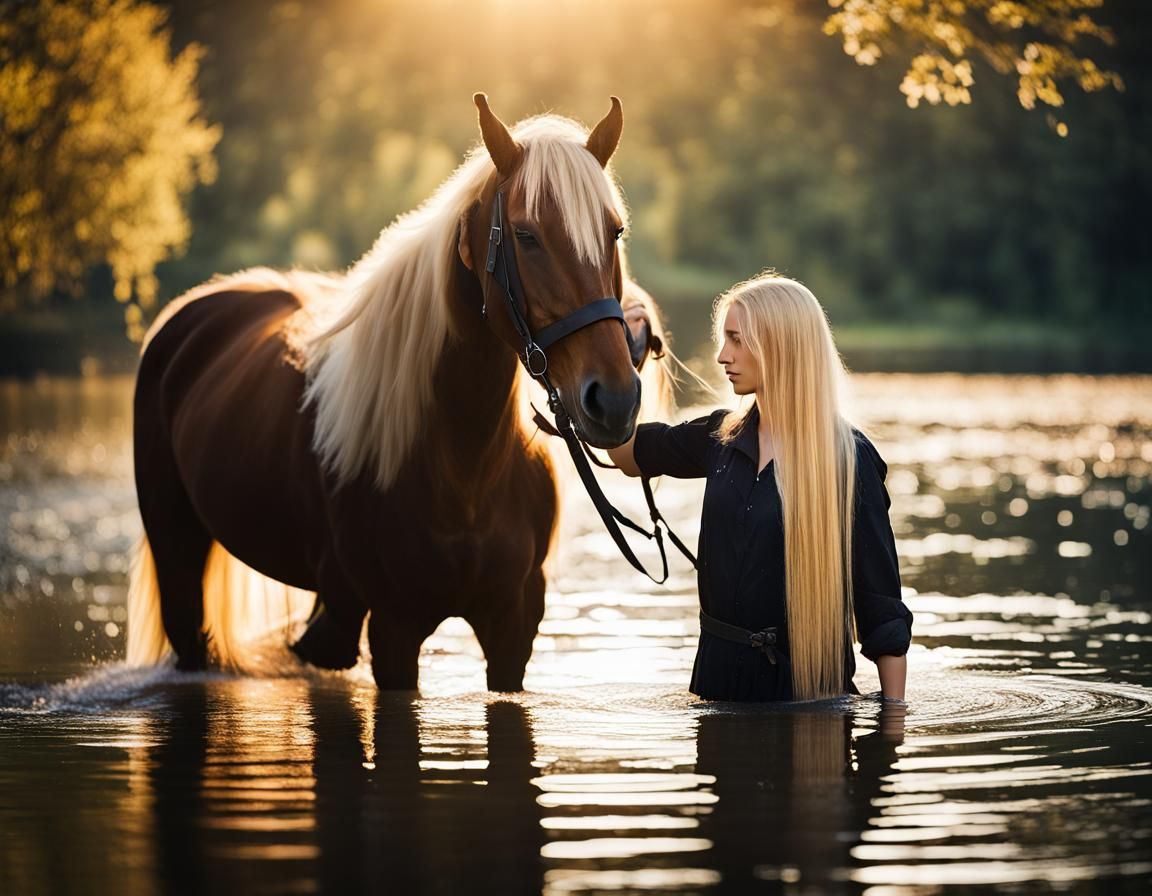 Lady Godiva Washing Hair in Lake Photo
