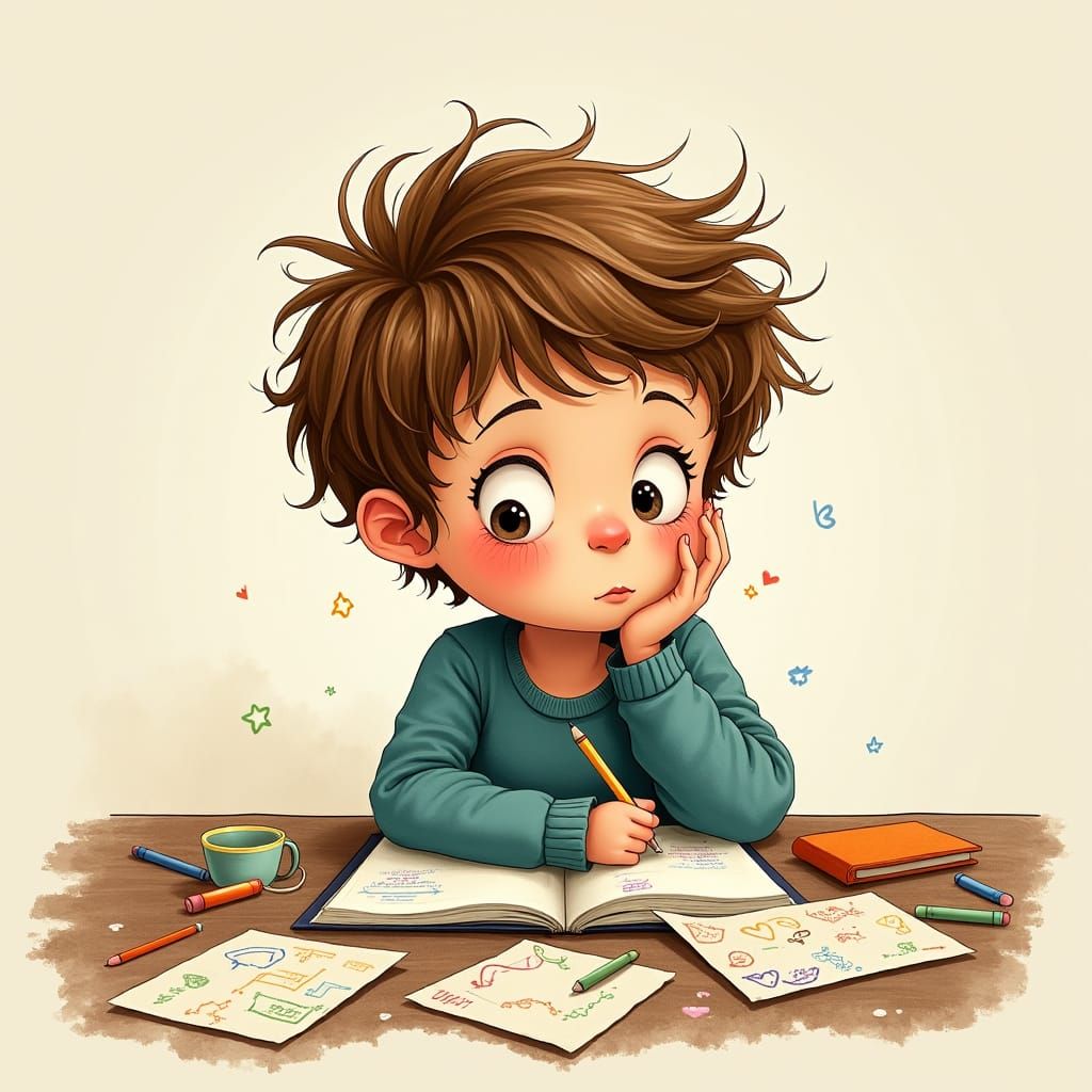 Child Reflecting on Emotions Through Art