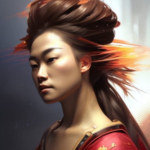 Samurai Woman Portrait in Oil Colors