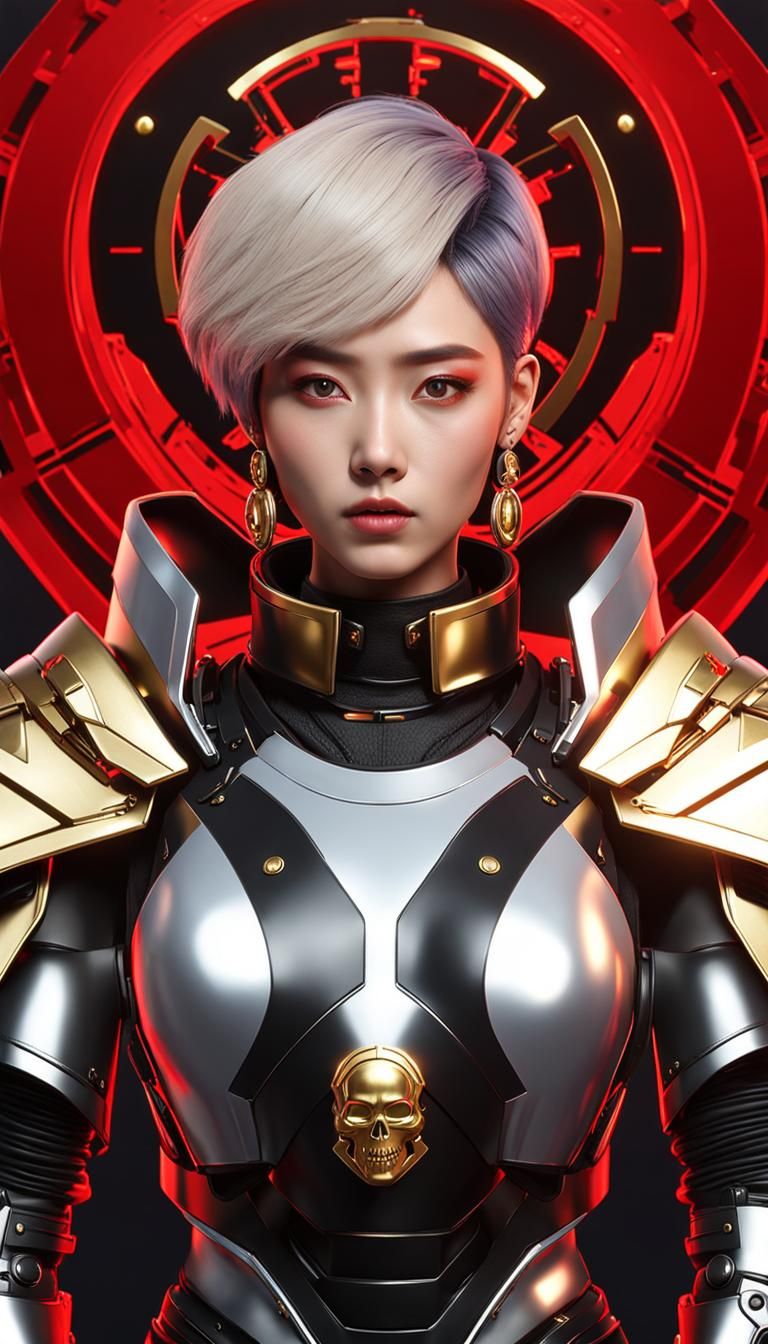 Korean Idol in Cyberpunk Armor with Saintly Halo