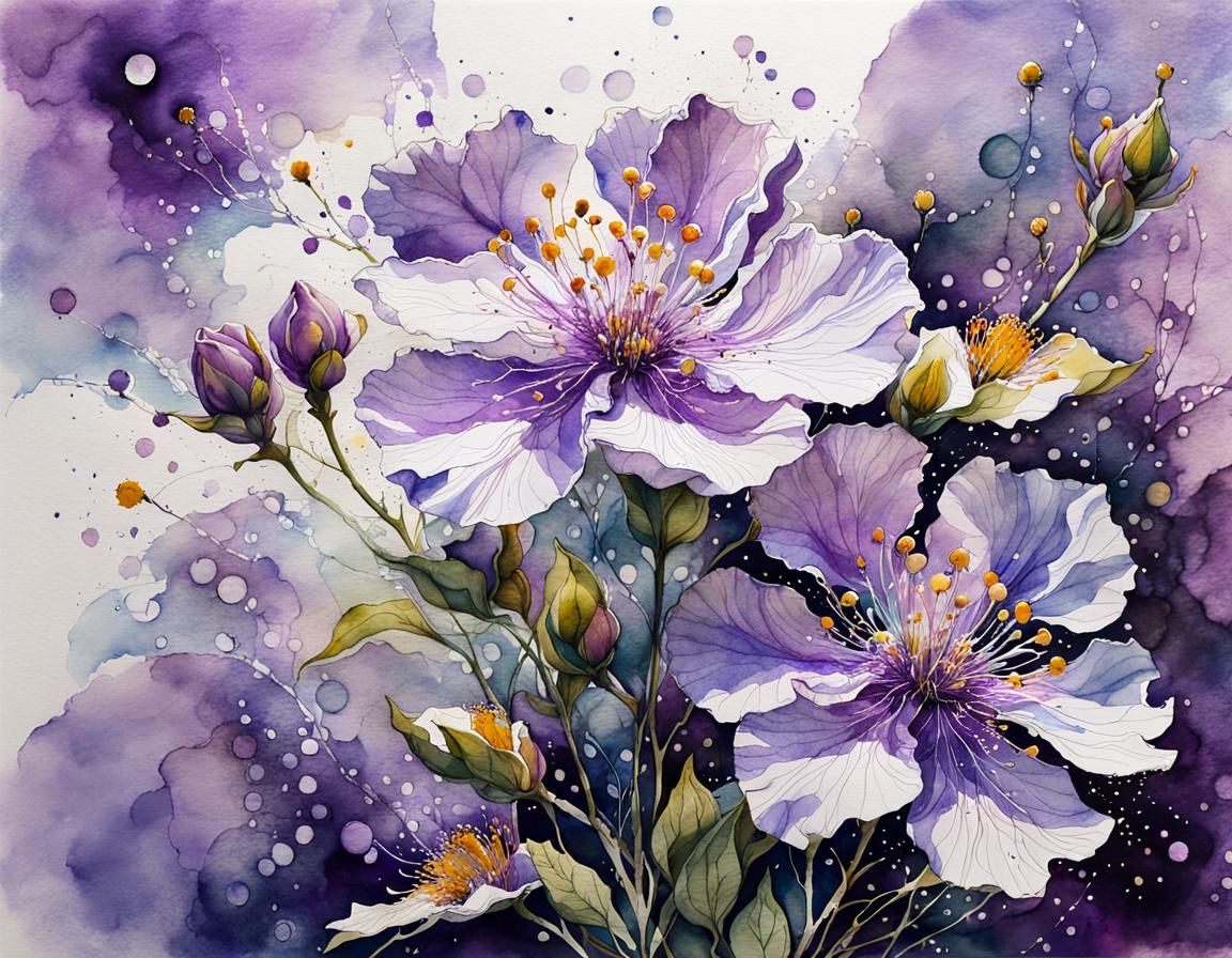 Dreamlike Flower Blossoms in Silk Painting Style