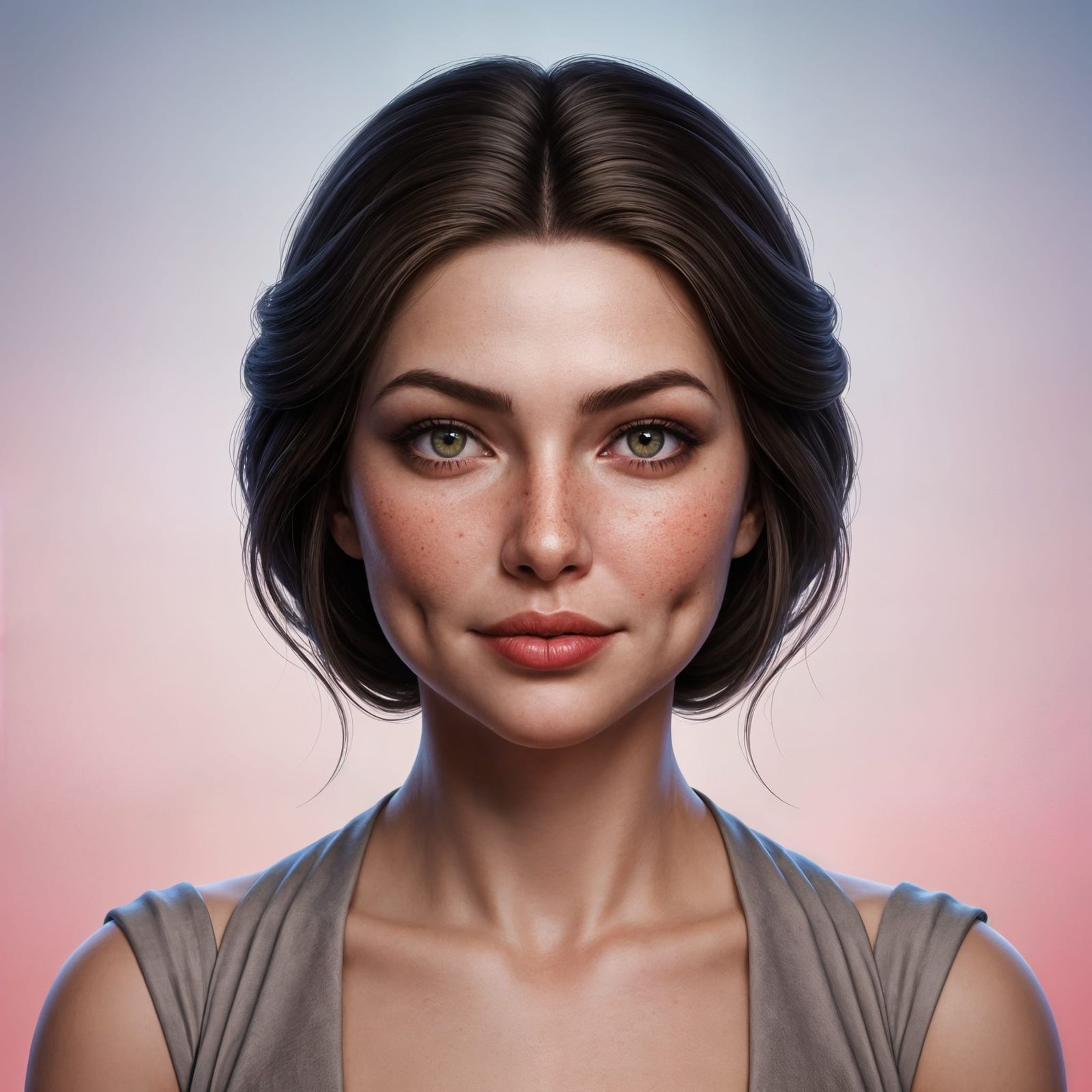 Freckled Woman Portrait with Art Nouveau Flair