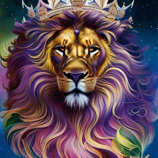 Majestic Lion with Gem Crown: Escher-Inspired Art