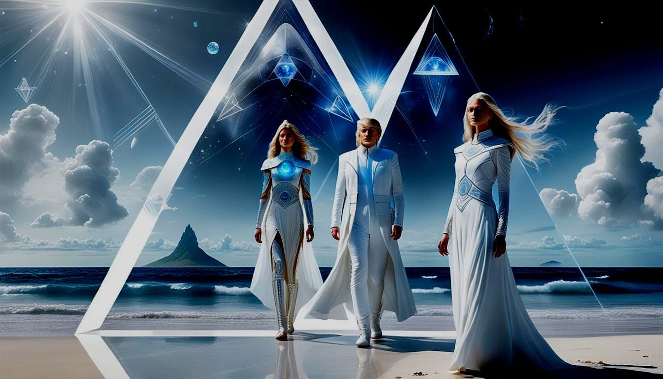 Pleiadian Figures in Double Exposure Portrait