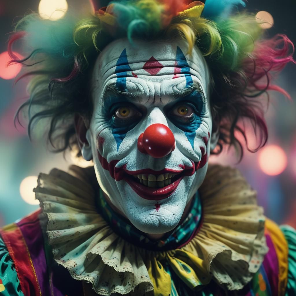 Eerie Neon Circus Clown in Surreal Horror Style
