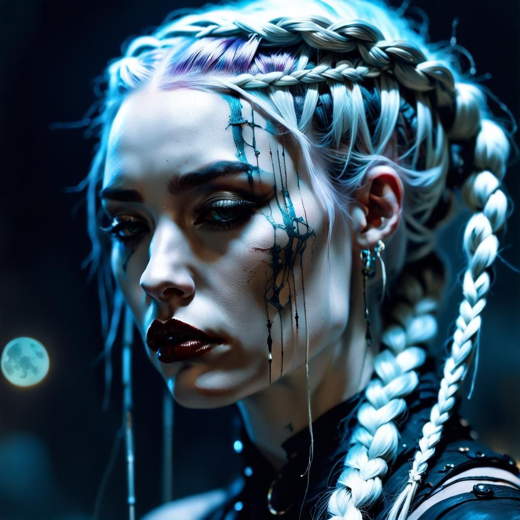 Gothic Woman with Braids in Cinematic Style