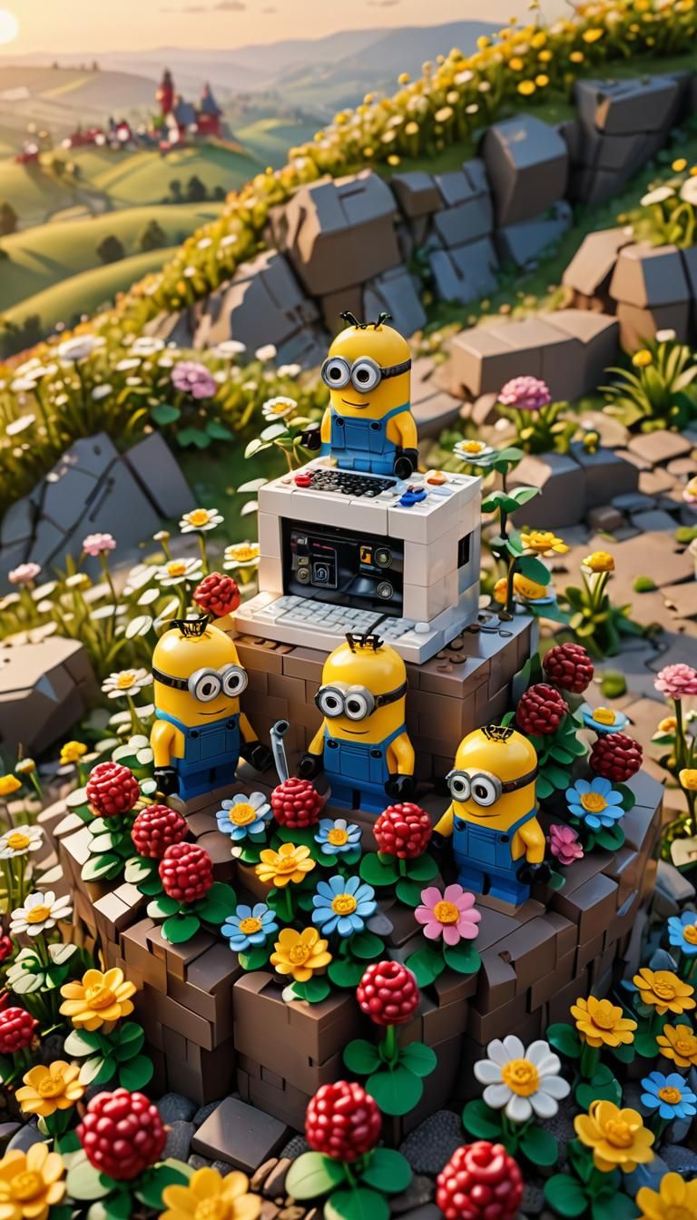 LEGO Raspberry Pi on Hill, Hyperrealistic Digital Art