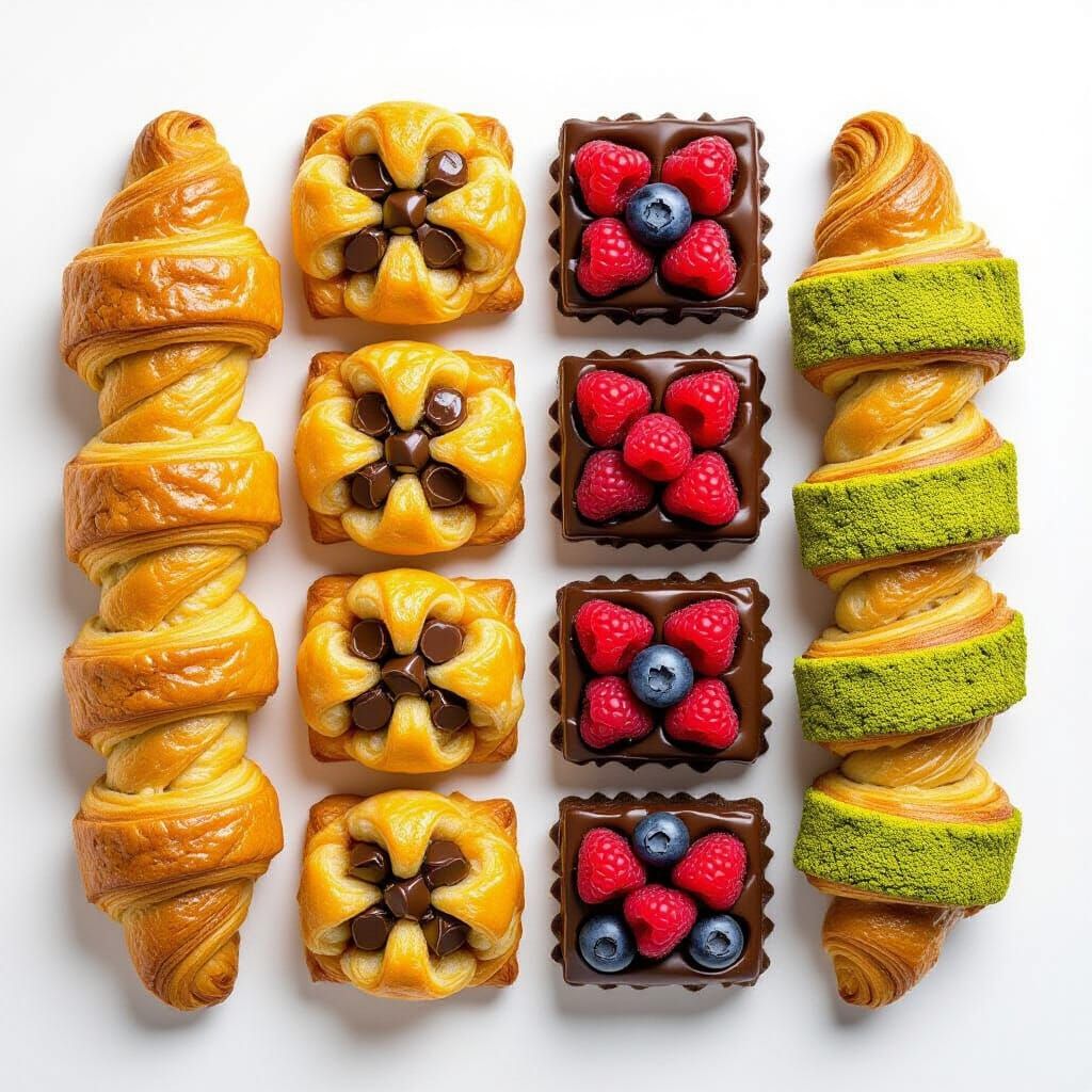 Artisan Croissants and Fruit Tarts Displayed in Studio Light
