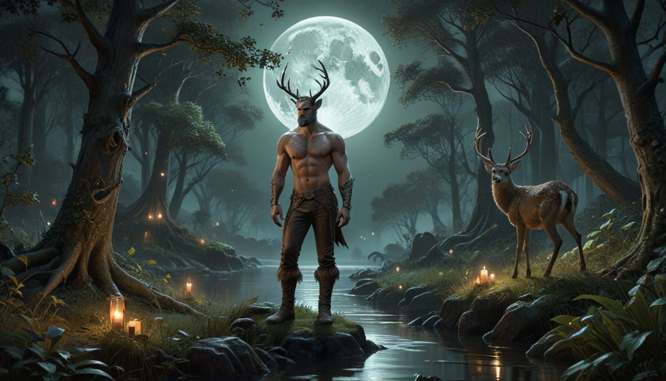 Cernunnos on Samhain Eve with Antlers and Owl