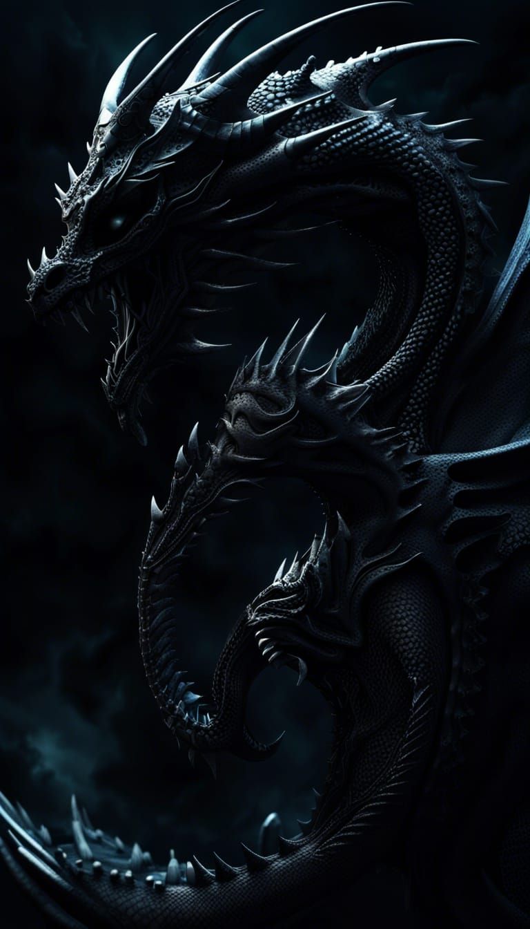 Colossal Black Dragon in Surreal Abstract Dimension