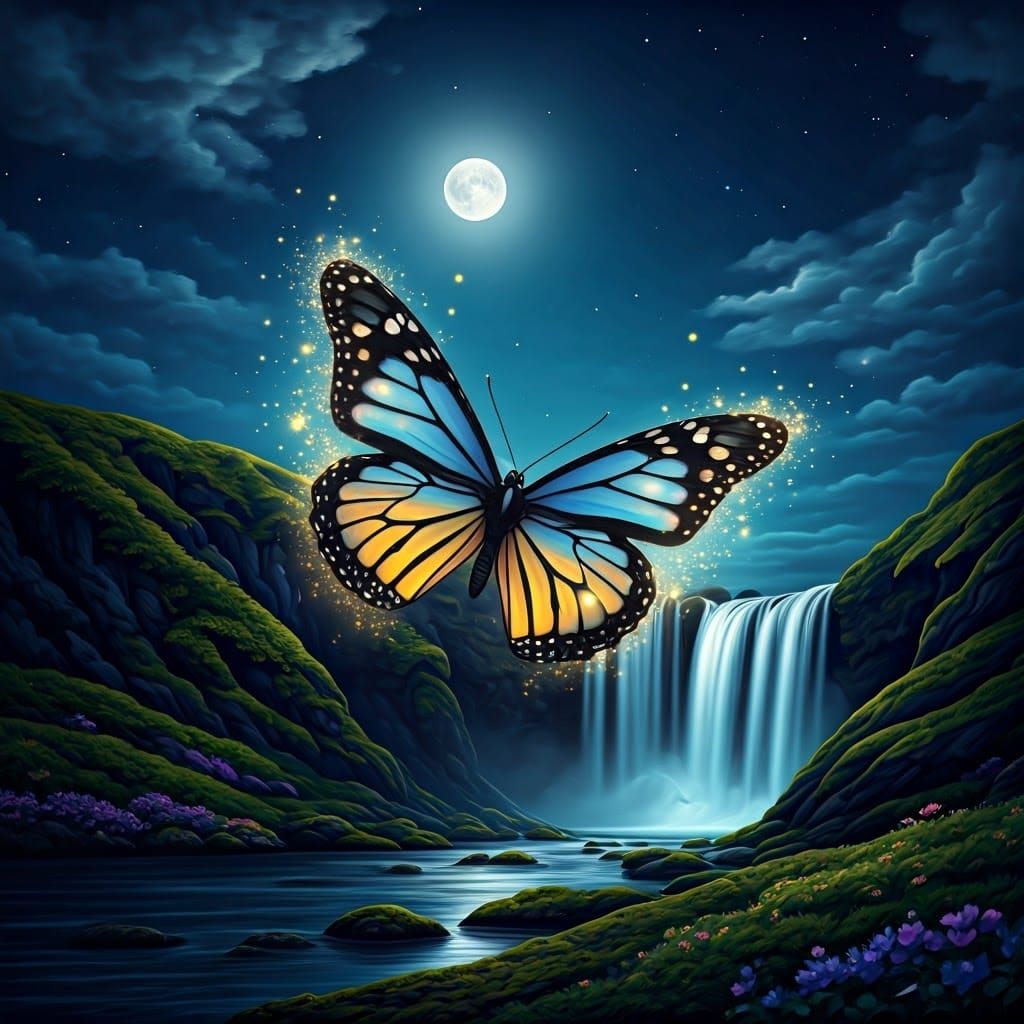 Ethereal Butterfly soars across Starry Night Sky