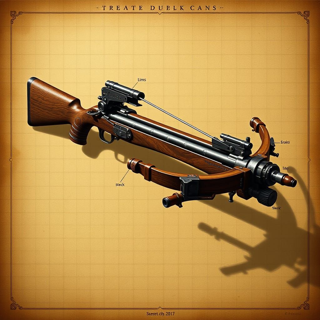 Medieval Crossbow Design in Technical Blueprint Style