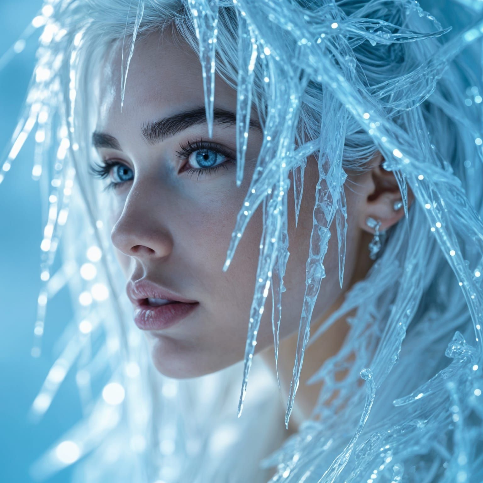 Magical Realism Portrait: Iridescent White Hair Like Frozen ...