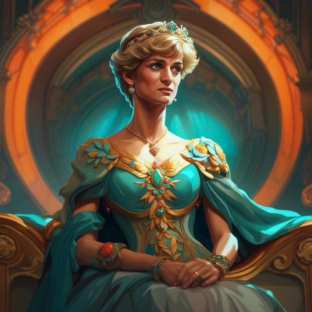 Princess Diana Portrait in Art Nouveau Style